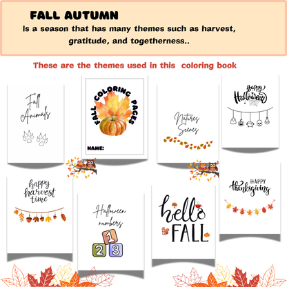 Printable Fall Autumn Coloring Pages-Fun Children Activity-Thanksgiving Gift - Jassdigitalbasics # #