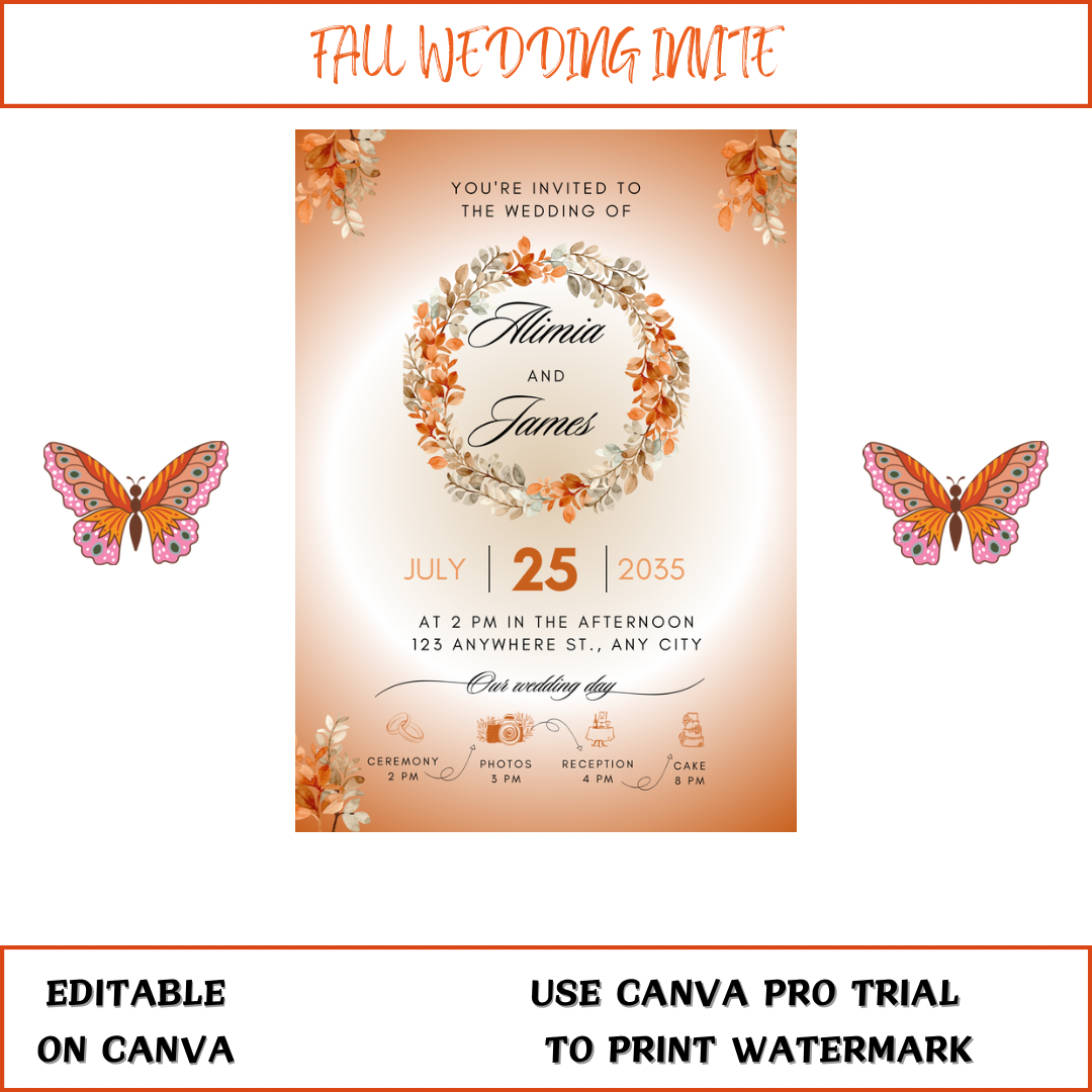 Autumn wildlife wedding invitation -fall wedding invite template Rustic - Jassdigitalbasics # # Jassdigitalbasics