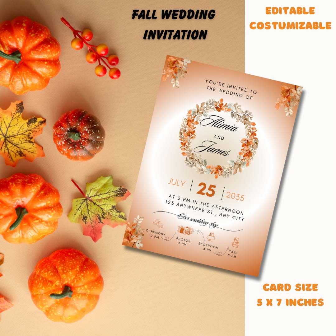 Autumn wildlife wedding invitation -fall wedding invite template Rustic - Jassdigitalbasics # # Jassdigitalbasics