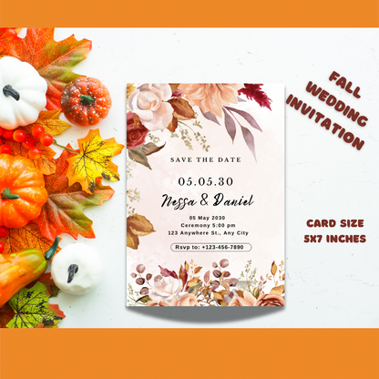 Autumn Fall wedding invitation -wedding invite template Rustic - Jassdigitalbasics # #