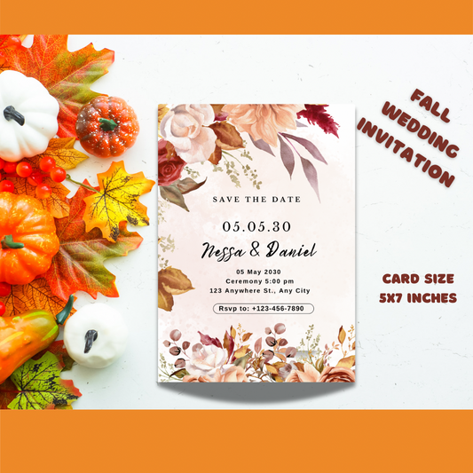 Autumn Fall wedding invitation -wedding invite template Rustic - Jassdigitalbasics # # Jassdigitalbasics